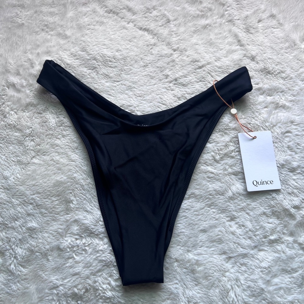 Quince Women's Black High Cut V Front Bikini Bottom ATG001 Size Medium NWT